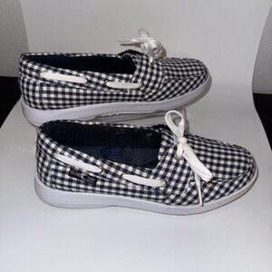 Island Surf Women’s Plaid Boat Shoes Blue White Check Slip-On